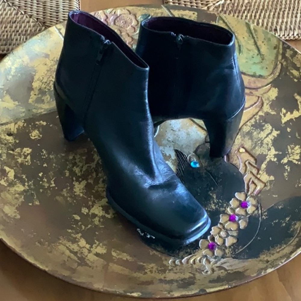 Genuine leather black ankle boots
